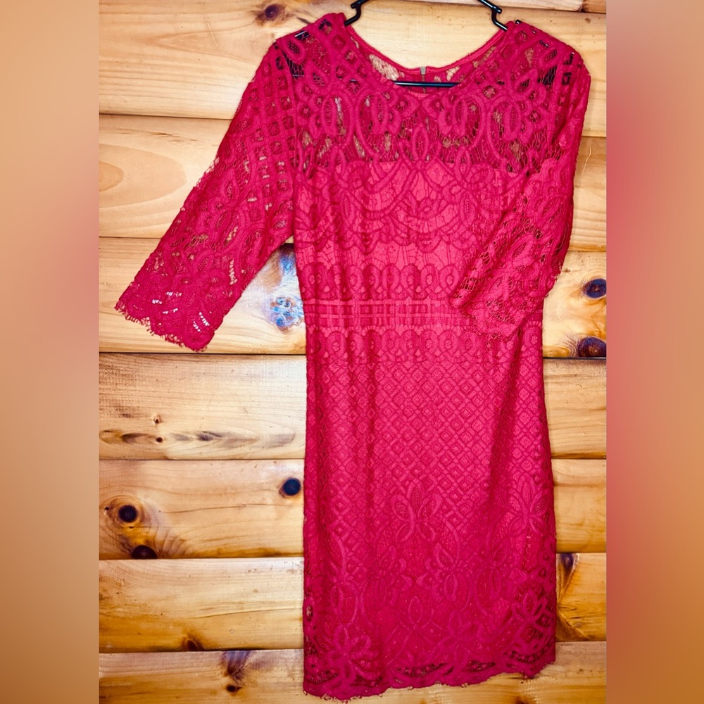 Just Taylor Red Lace Long-Sleeve Sheath Dress